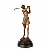 Female Golfer Follow-Through Bronze Sculpture on a white background