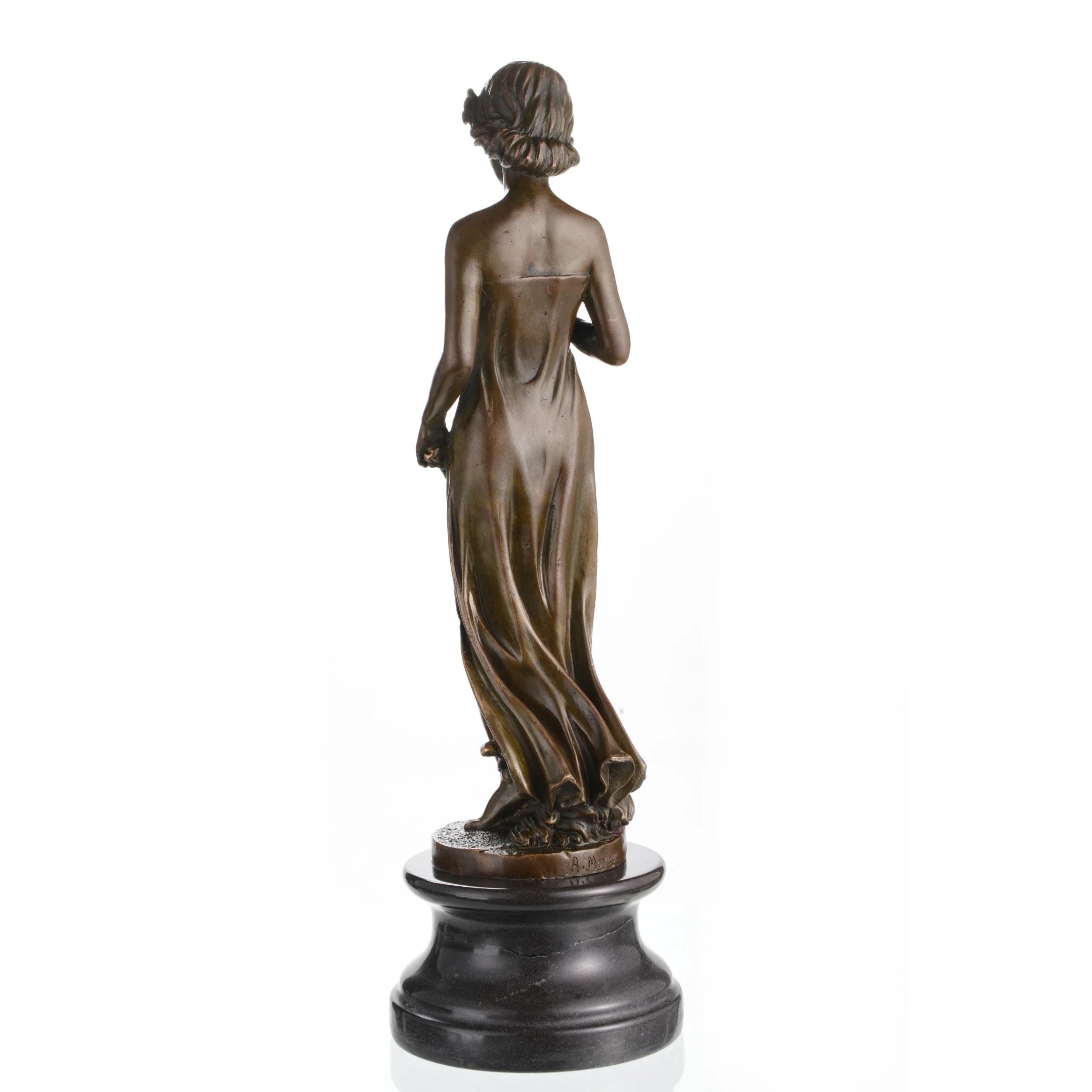 Art Nouveau bronze maiden sculpture elegant female statue with flowing dress