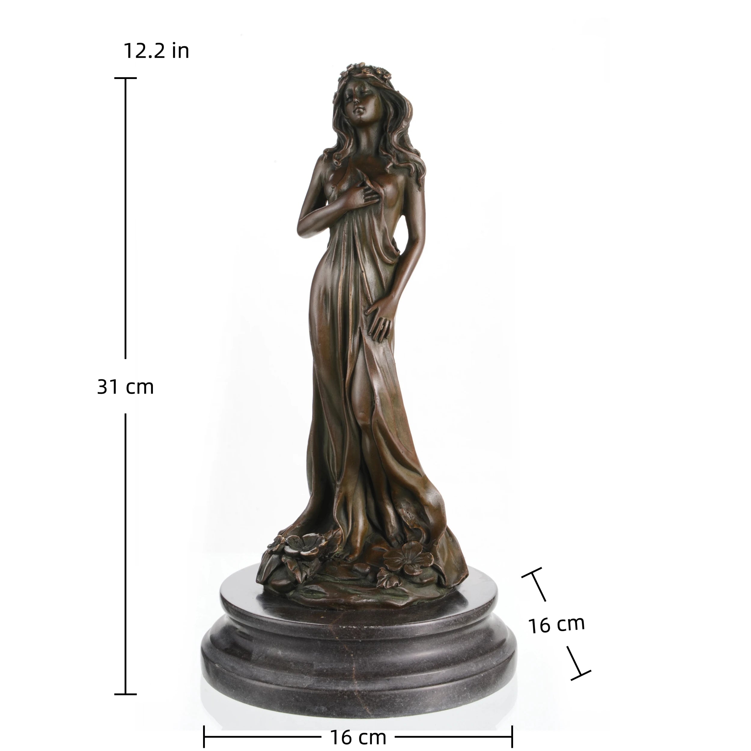 Elegant Art Nouveau bronze sculpture of a floral maiden, symbolizing beauty and harmony with nature. A refined decorative piece for stylish interiors and art lovers.