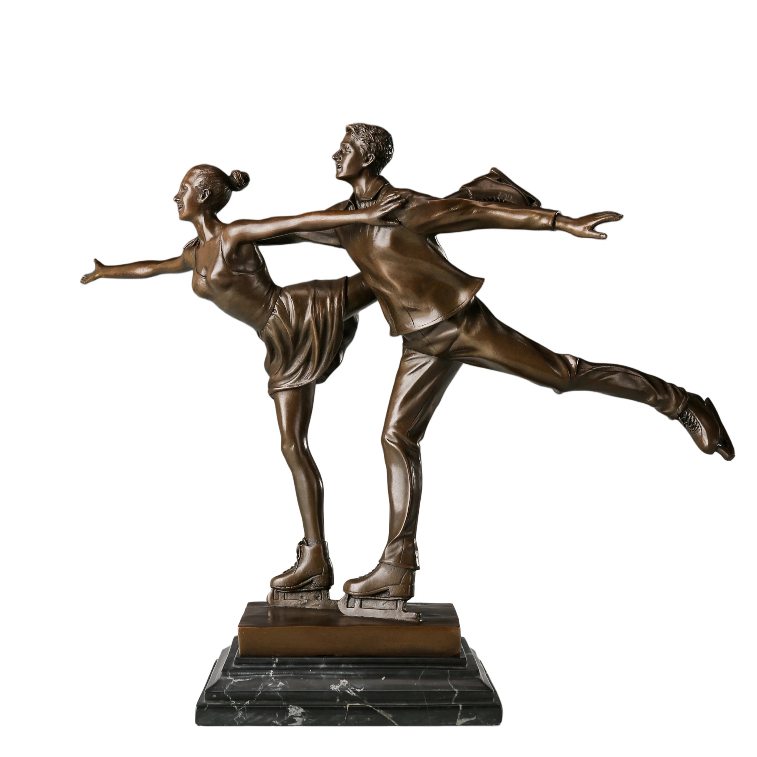 Figure Skating Pair Bronze Sculpture on a white background