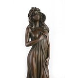 Floral hair detail of bronze maiden sculpture