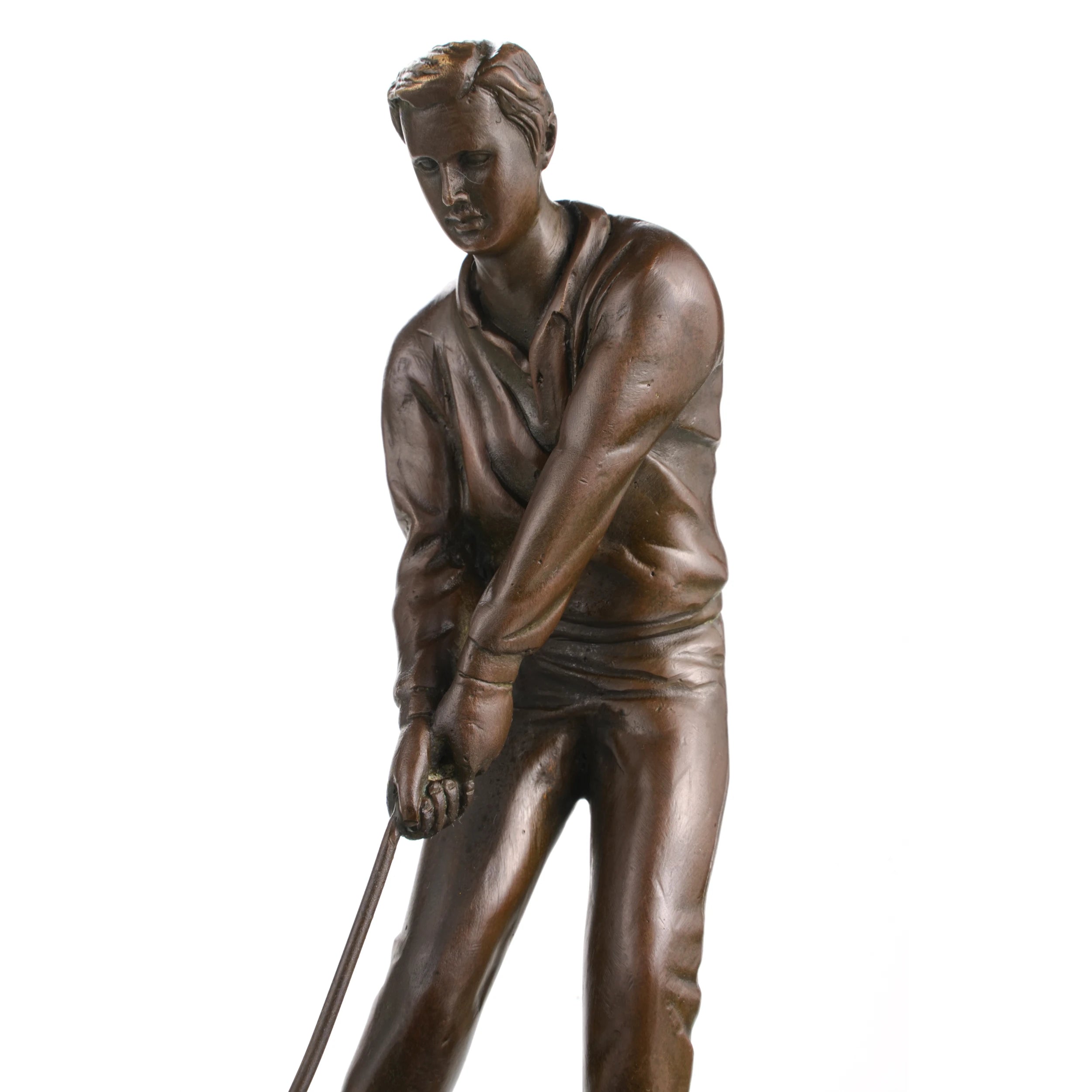 Focused expression of golfer sculpture