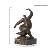 Grounded balance dancing figure bronze sculpture with rounded form on marble base, modern abstract decor
