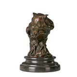 Right side view of handcrafted Guardian Owl statue with rich bronze patina and dynamic form