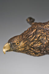 Eagle taking flight bronze sculpture with detailed feathers and marble base. Perfect wildlife statue for home decor, office, and collectors.