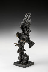 Dynamic bald eagle bronze sculpture in a powerful diving pose with marble base. A striking wildlife statue symbolizing strength, freedom, and leadership.