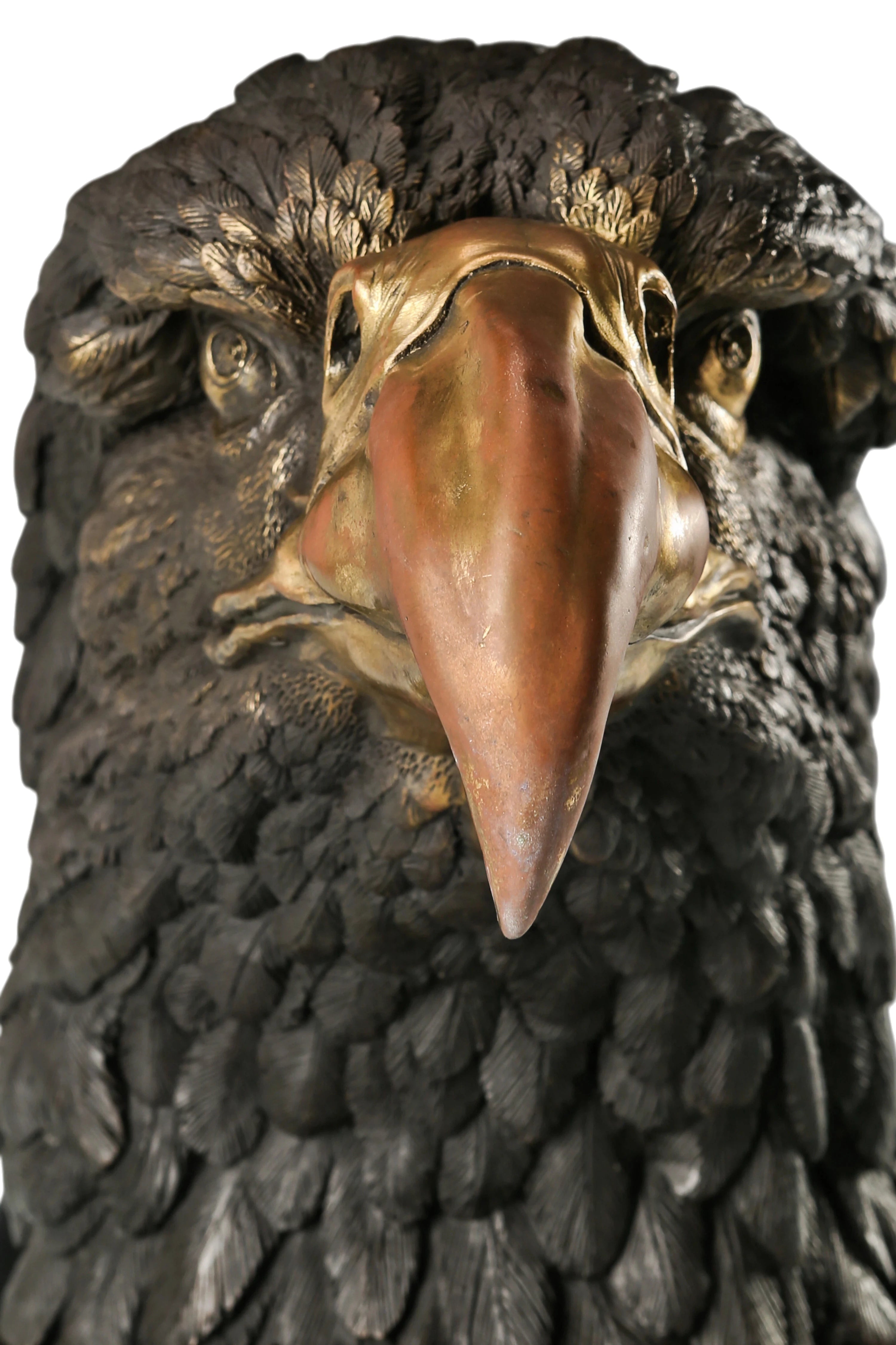 a bald eagle bronze bust sculpture with detailed feathers and marble base. A powerful wildlife statue symbolizing freedom, strength, and leadership.