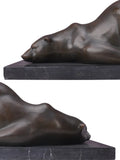 handcrafted sleeping polar bear bronze sculpture with a rich bronze patina and marble base, a peaceful wildlife accent for home or office.