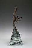 Eagle taking flight bronze sculpture with detailed feathers and marble base. Perfect wildlife statue for home decor, office, and collectors.
