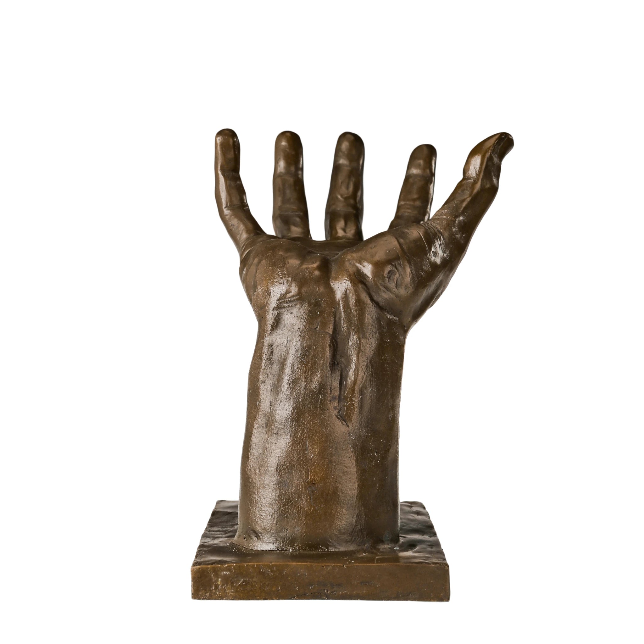 Helping Hand Surreal Bronze Sculpture on a clean white background