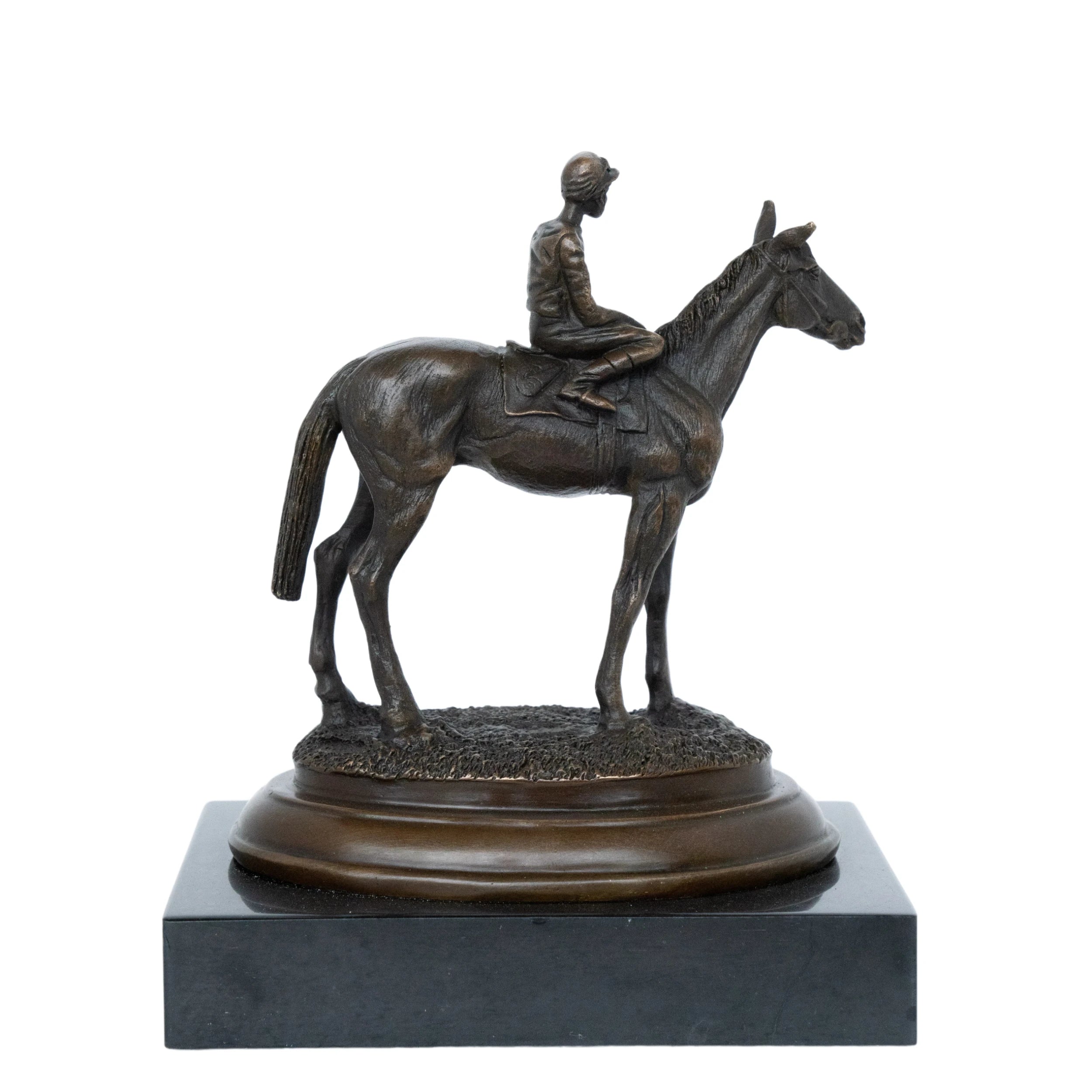 Horse and Rider Bronze Sculpture on a white background