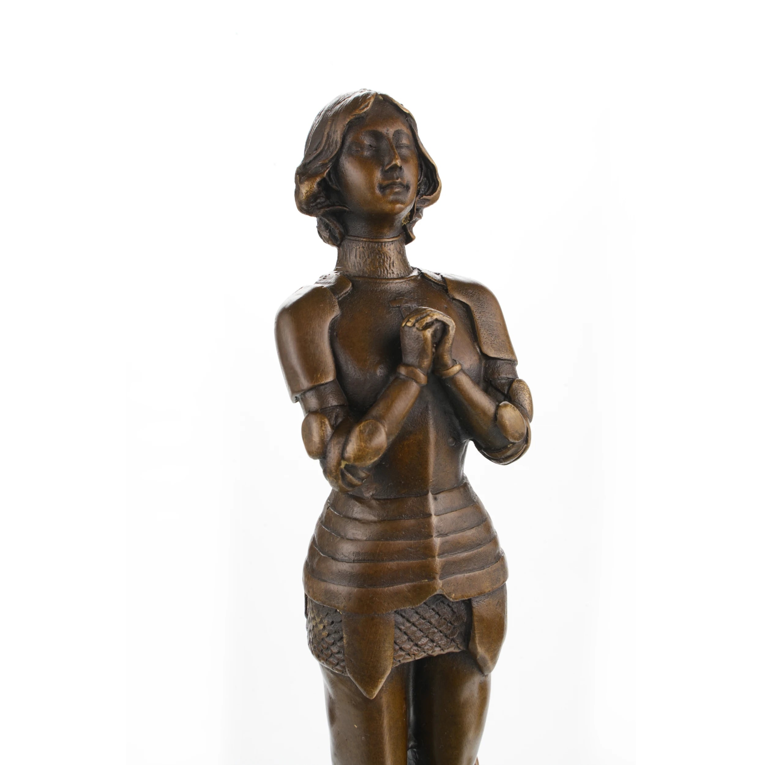 Prayerful expression of Joan of Arc bronze statue
