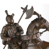 Bronze sculpture of a medieval knight on a rearing horse in full armor. A powerful equestrian statue symbolizing strength, honor, and chivalry.