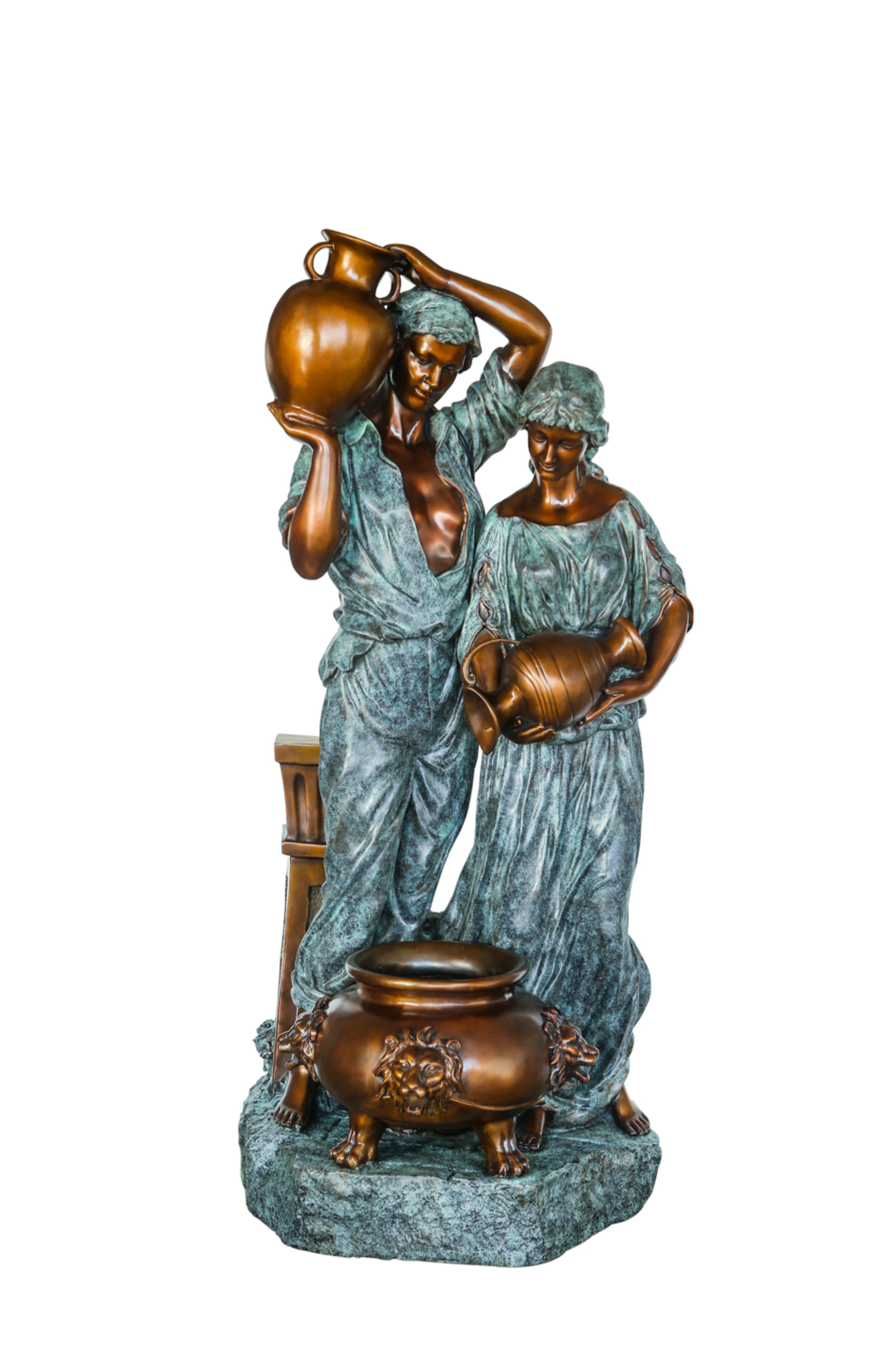 Large bronze couple garden fountain statue with decorative basin for luxury landscapes