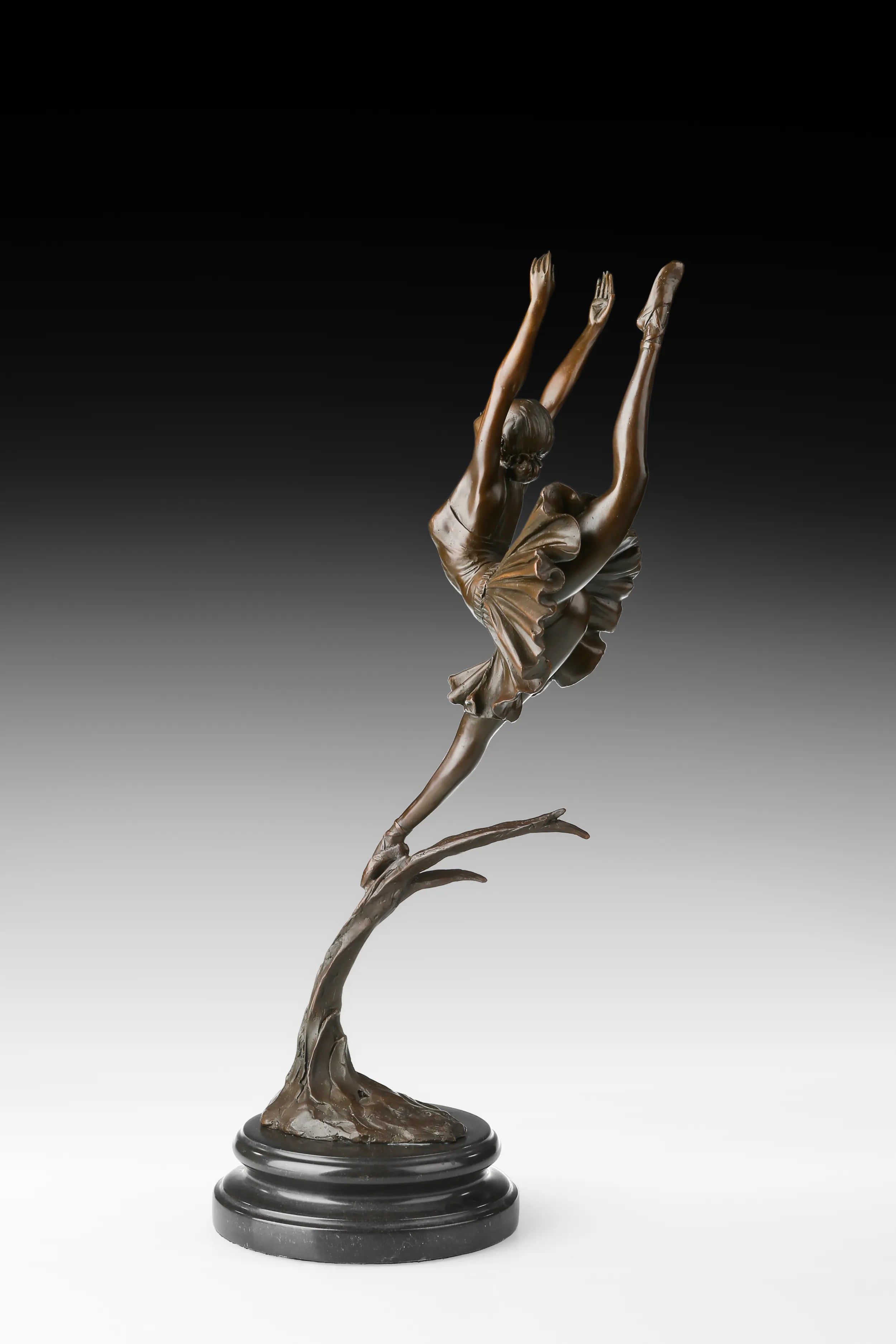 Leaping Ballerina bronze sculpture three-quarter view