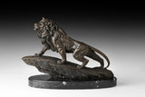 Lion on Rock Bronze Sculpture front view