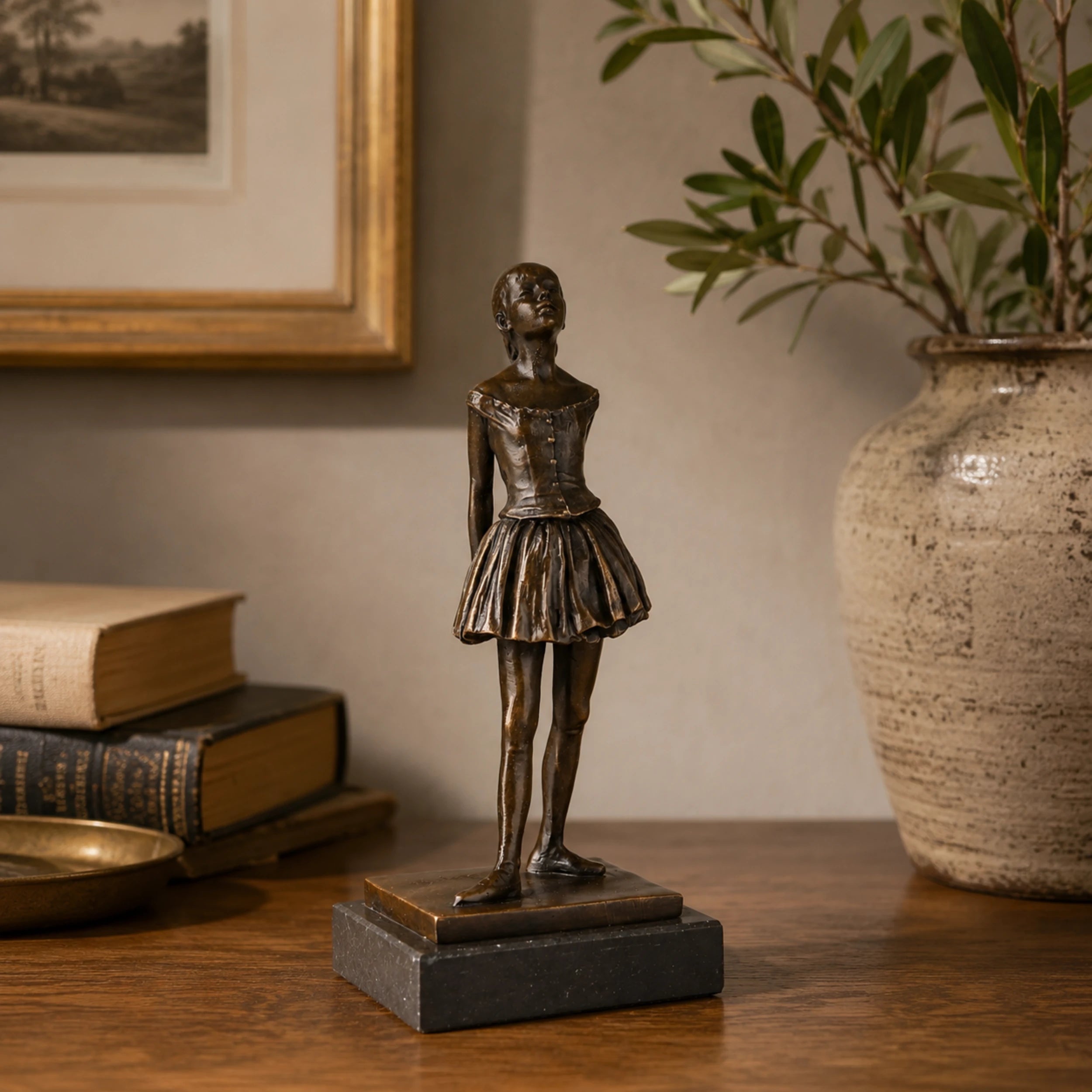 Little Dancer Bronze Sculpture displayed in a styled interior