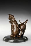 Left view of handcrafted loving cats bronze sculpture