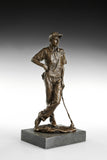 Male Golfer bronze sculpture, face and patina detail