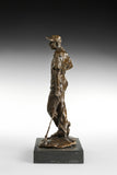 Male Golfer bronze sculpture, side studio view