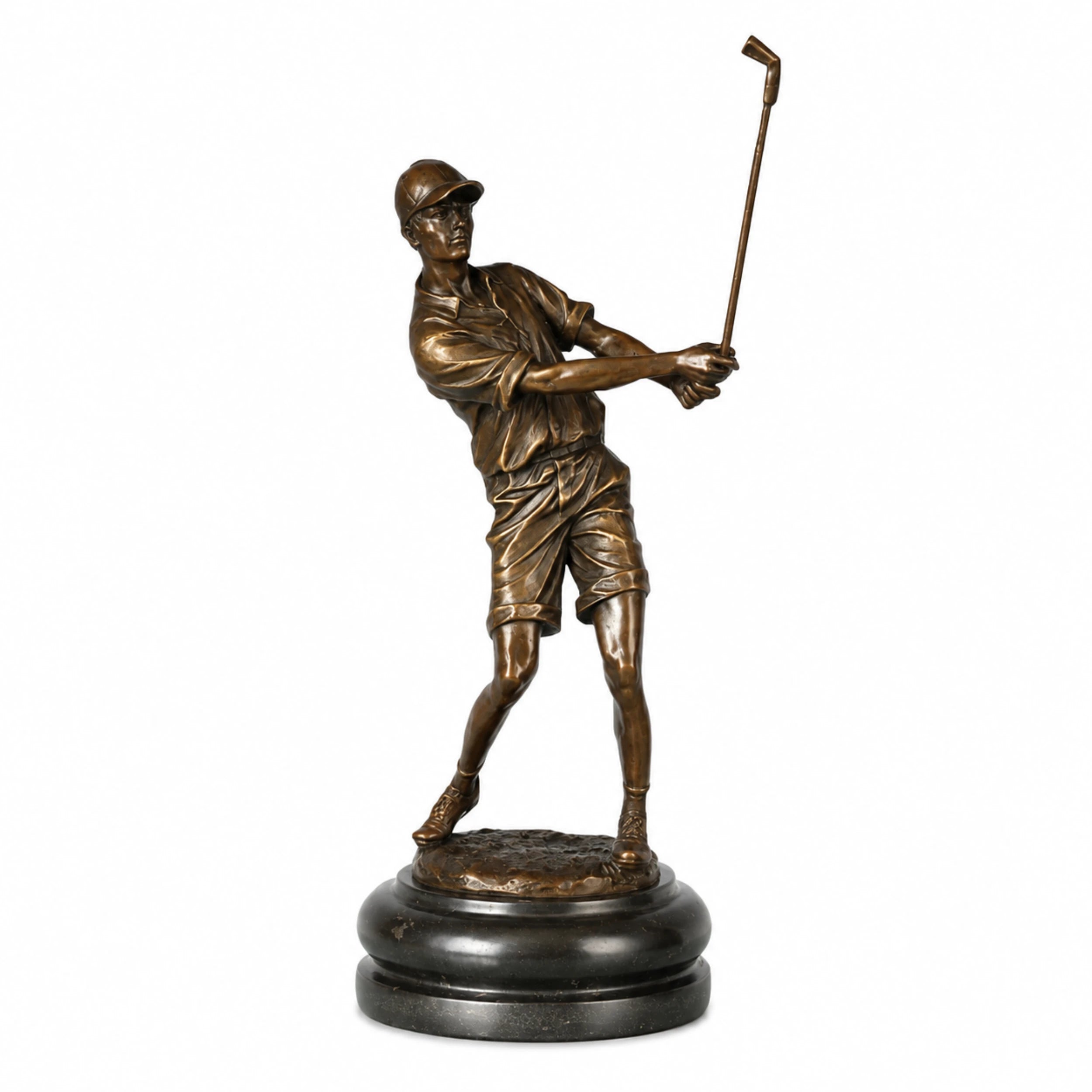 Male Golfer Bronze Sculpture on a white background
