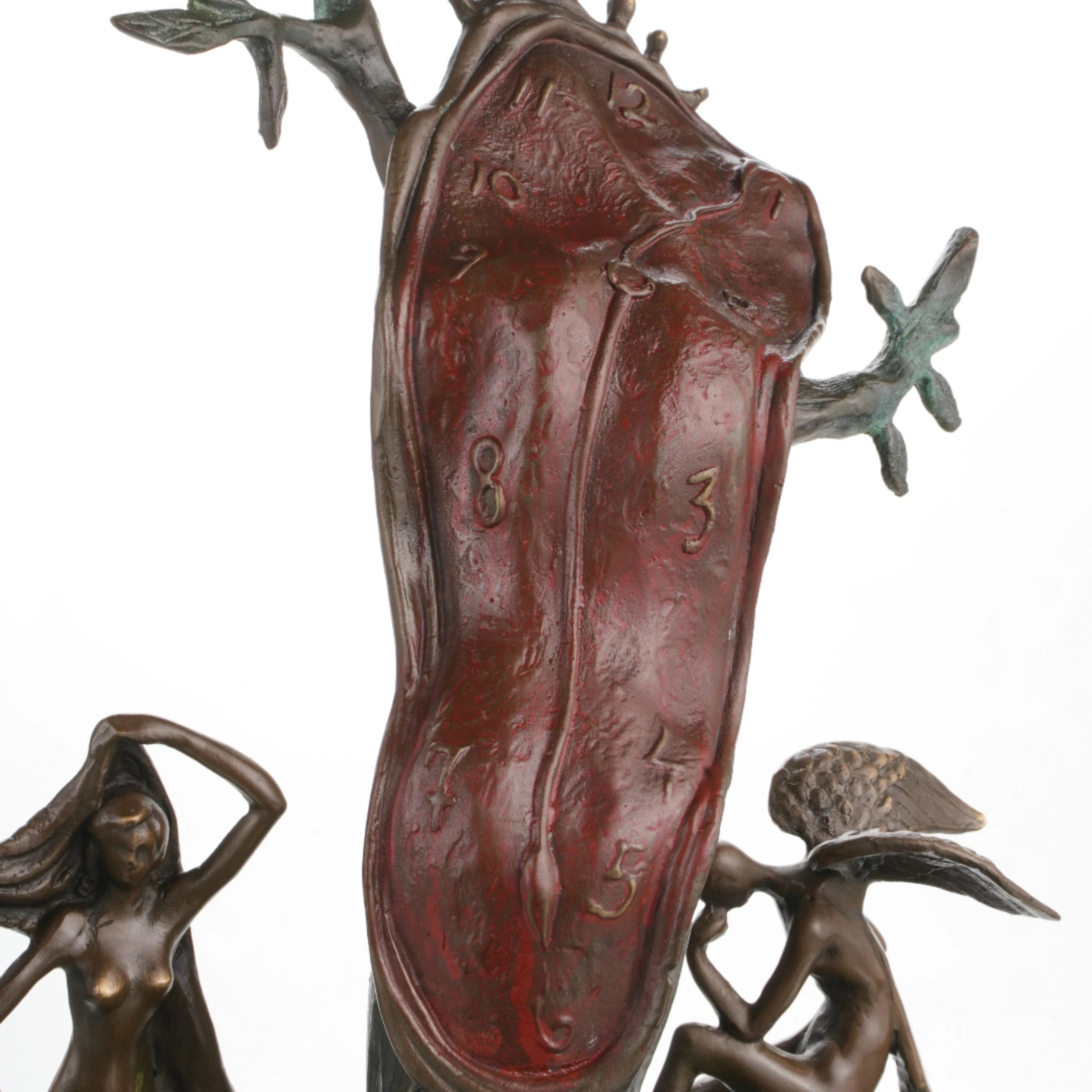 Melting clock detail in surreal bronze sculpture