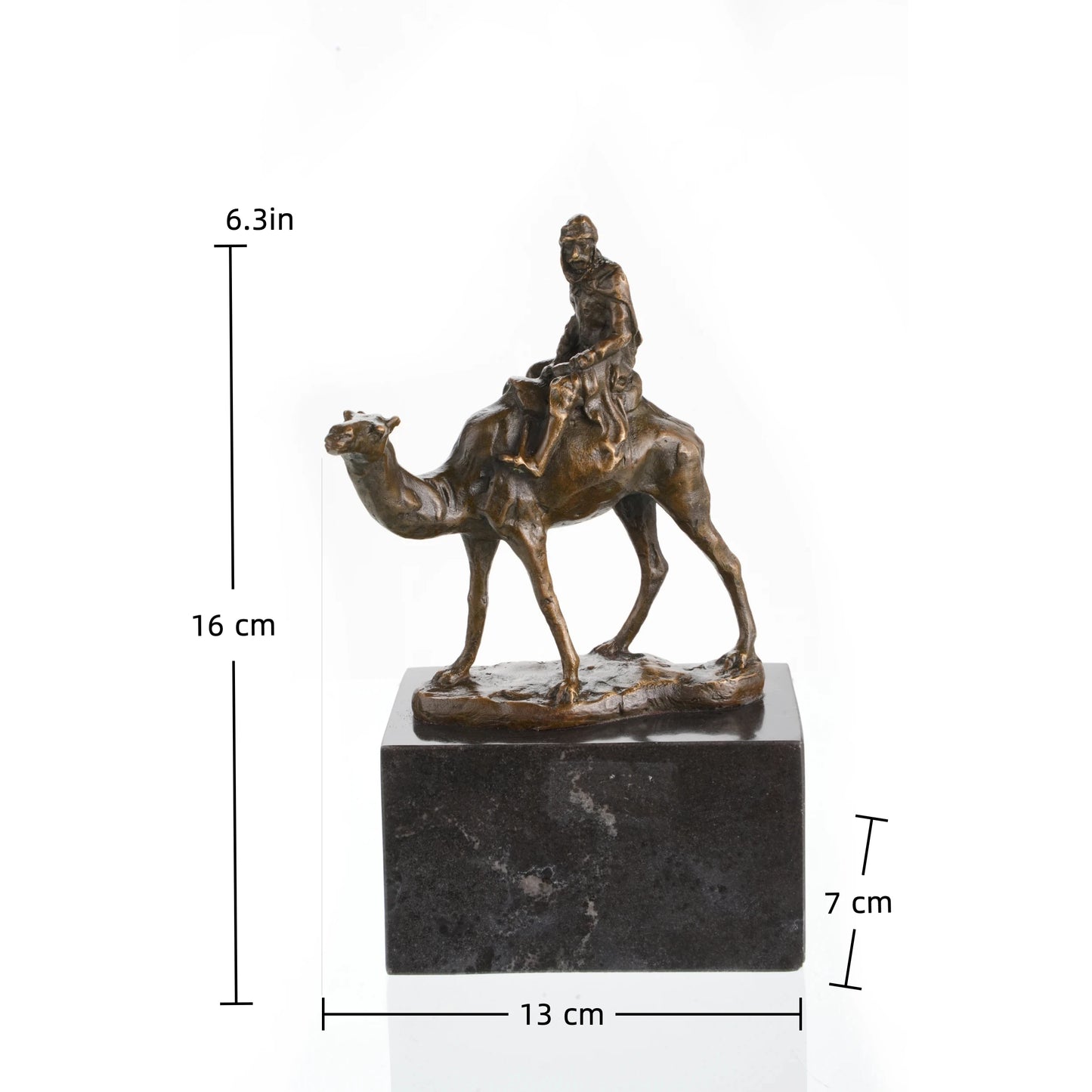 Camel rider bronze sculpture desert traveler on dromedary oriental statue