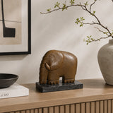 A minimalist abstract bronze elephant sculpture with geometric form and a clean silhouette, ideal for modern home mantle or entryway decor.
