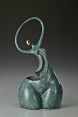 Front angled view of modern abstract female dancer bronze sculpture