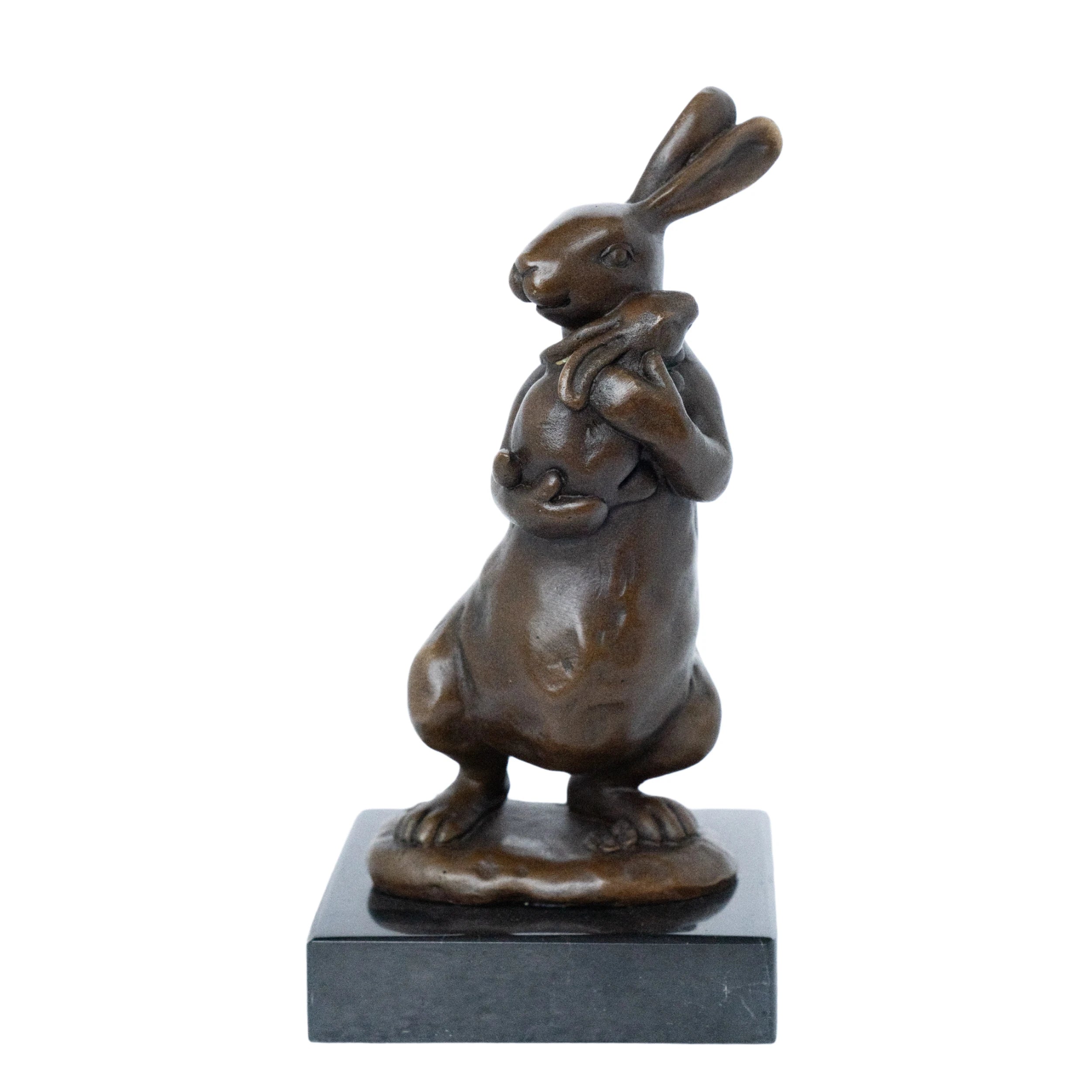 Mother Rabbit and Bunny Bronze Sculpture on a clean white background