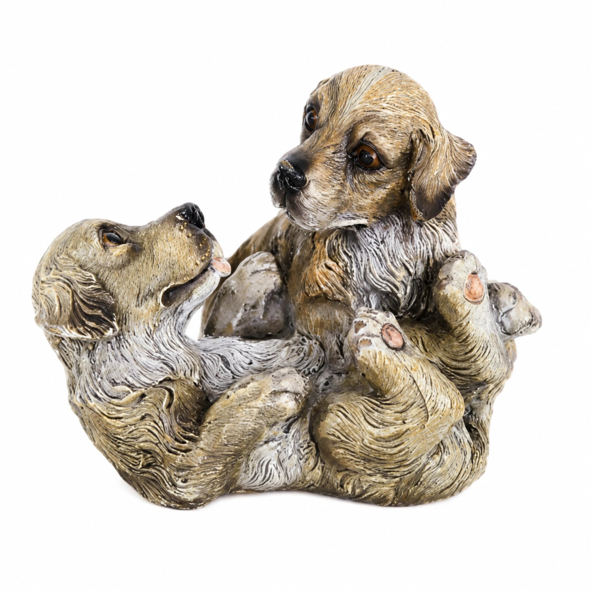 Playful Puppy Pile Bronze Sculpture on a clean white background