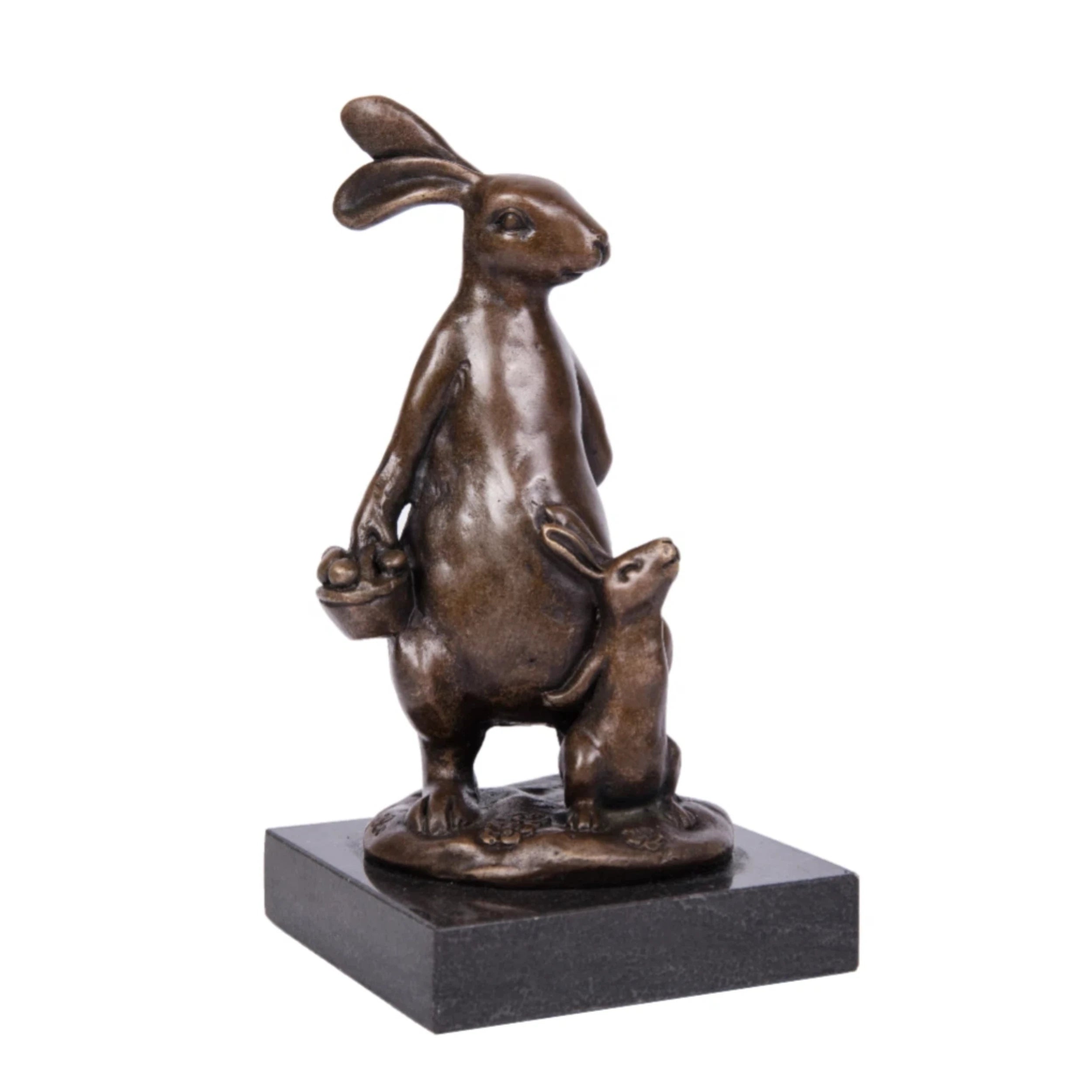 Rabbit Holding Acorn Bronze Sculpture front view