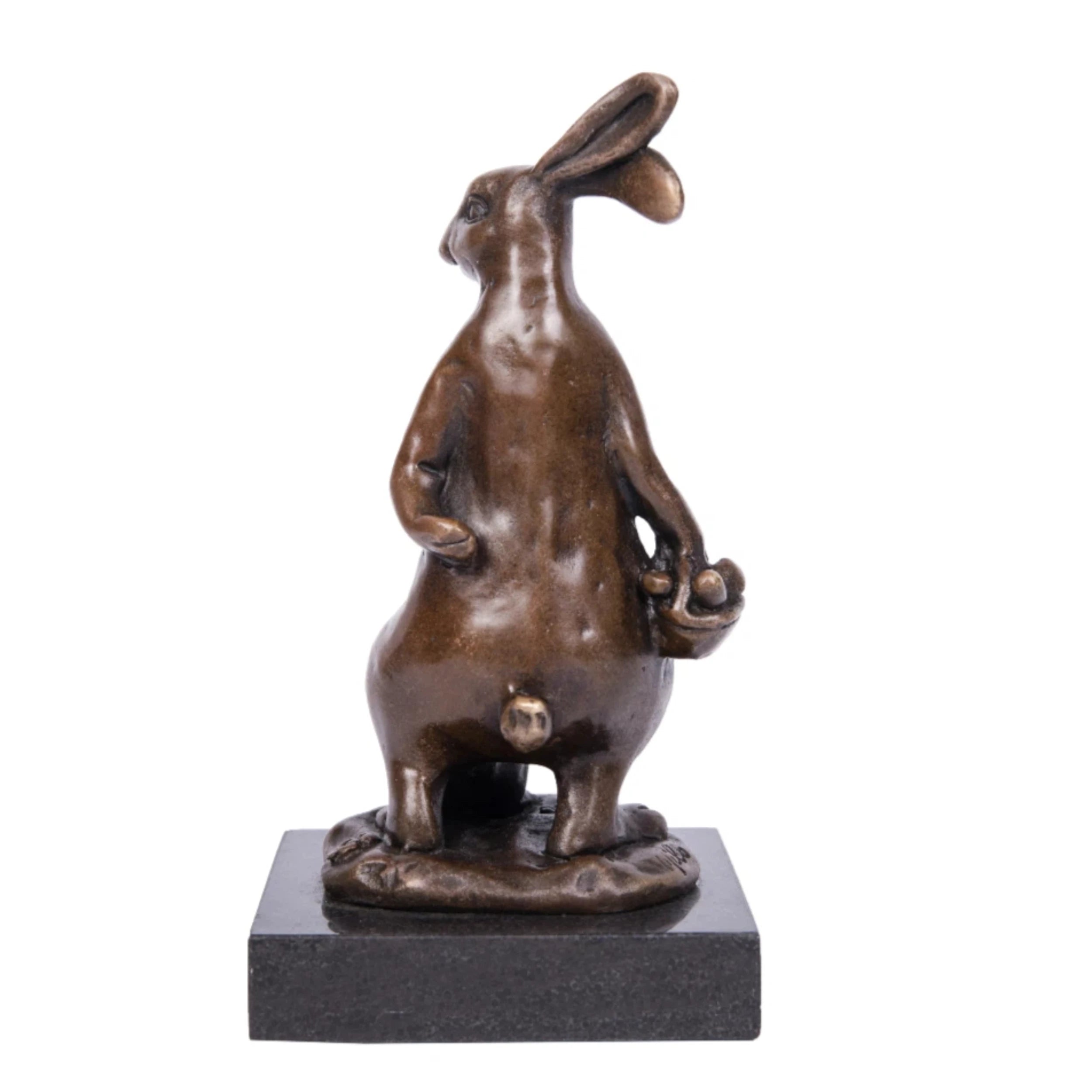 Rabbit Holding Acorn Bronze Sculpture three-quarter view