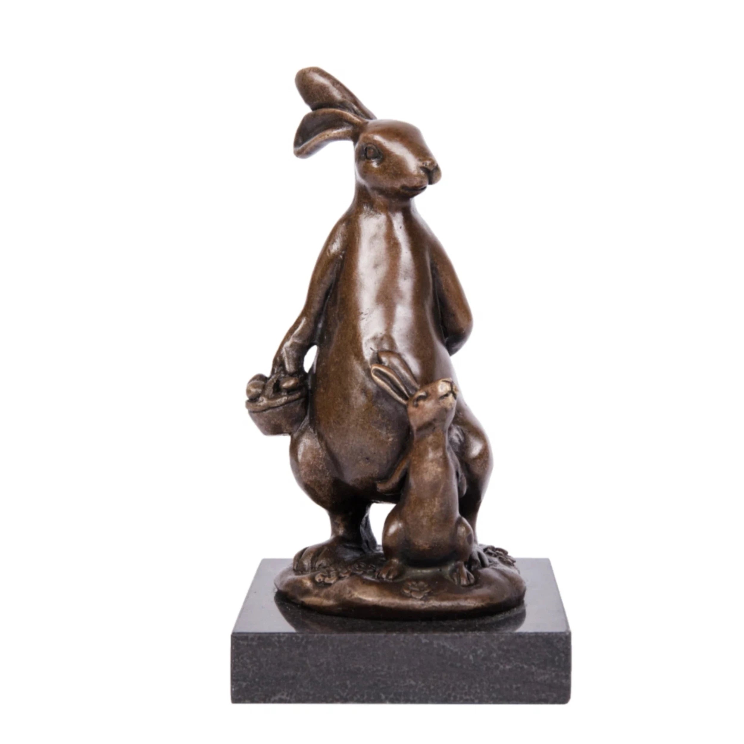 Rabbit Holding Acorn Bronze Sculpture on a clean white background