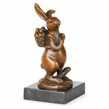 Rabbit with Basket Bronze Sculpture on a clean white background