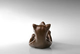 Reclining Reading Cat bronze sculpture detail view