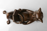 Reclining Reading Cat bronze sculpture product view 9