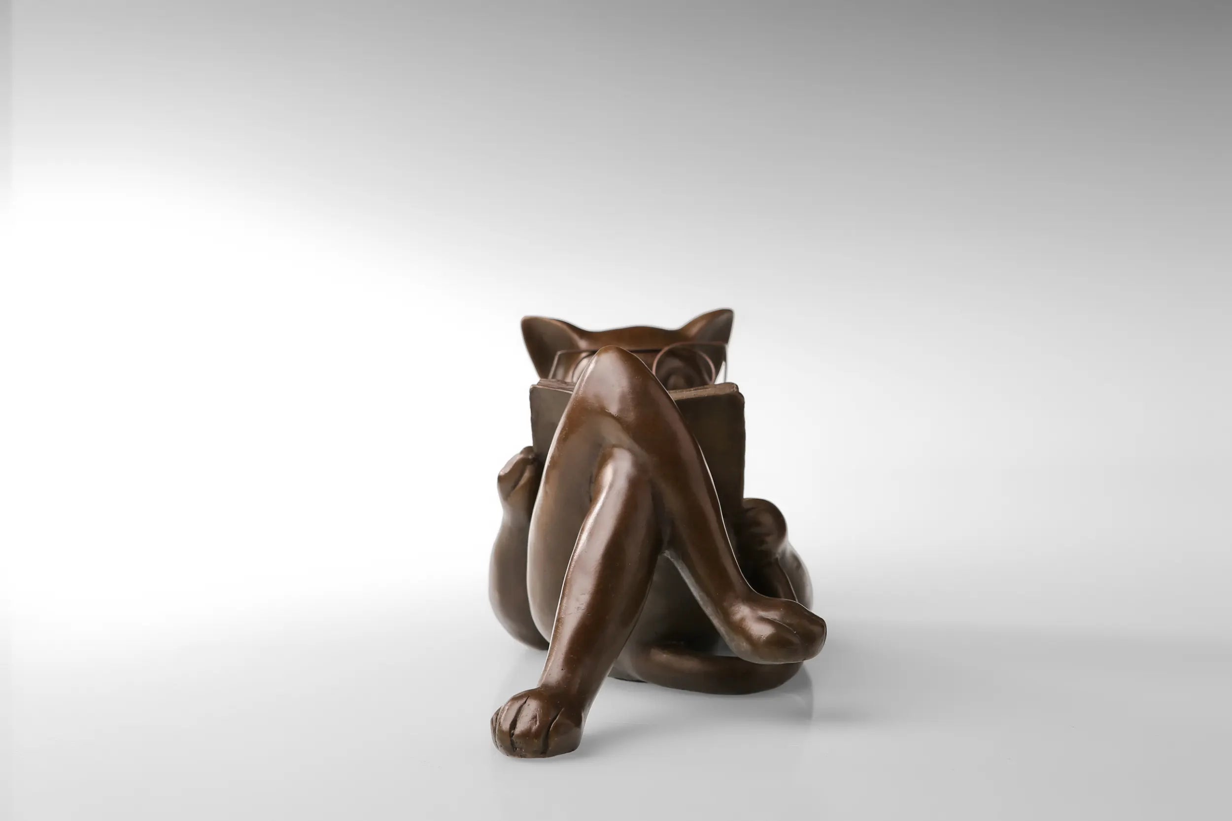 Reclining Reading Cat bronze sculpture product view 17