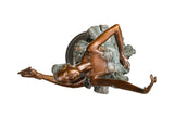 Bronze roller skating ballerina performing a graceful backward leg lift