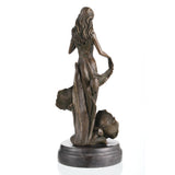 Solid bronze nature maiden sculpture with flowers on black marble base, romantic flower girl statue for elegant interior decor.