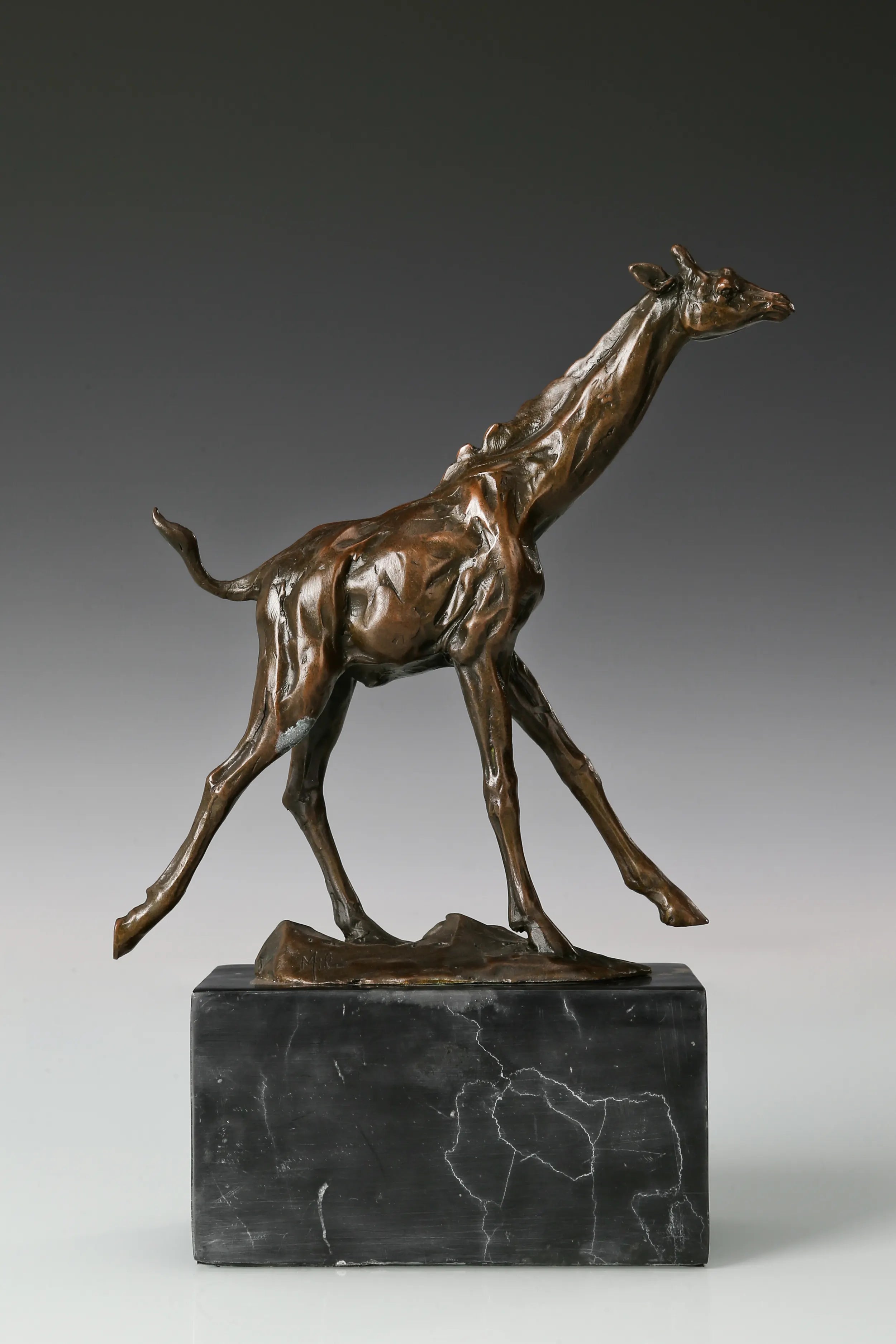 Running Giraffe bronze sculpture front view
