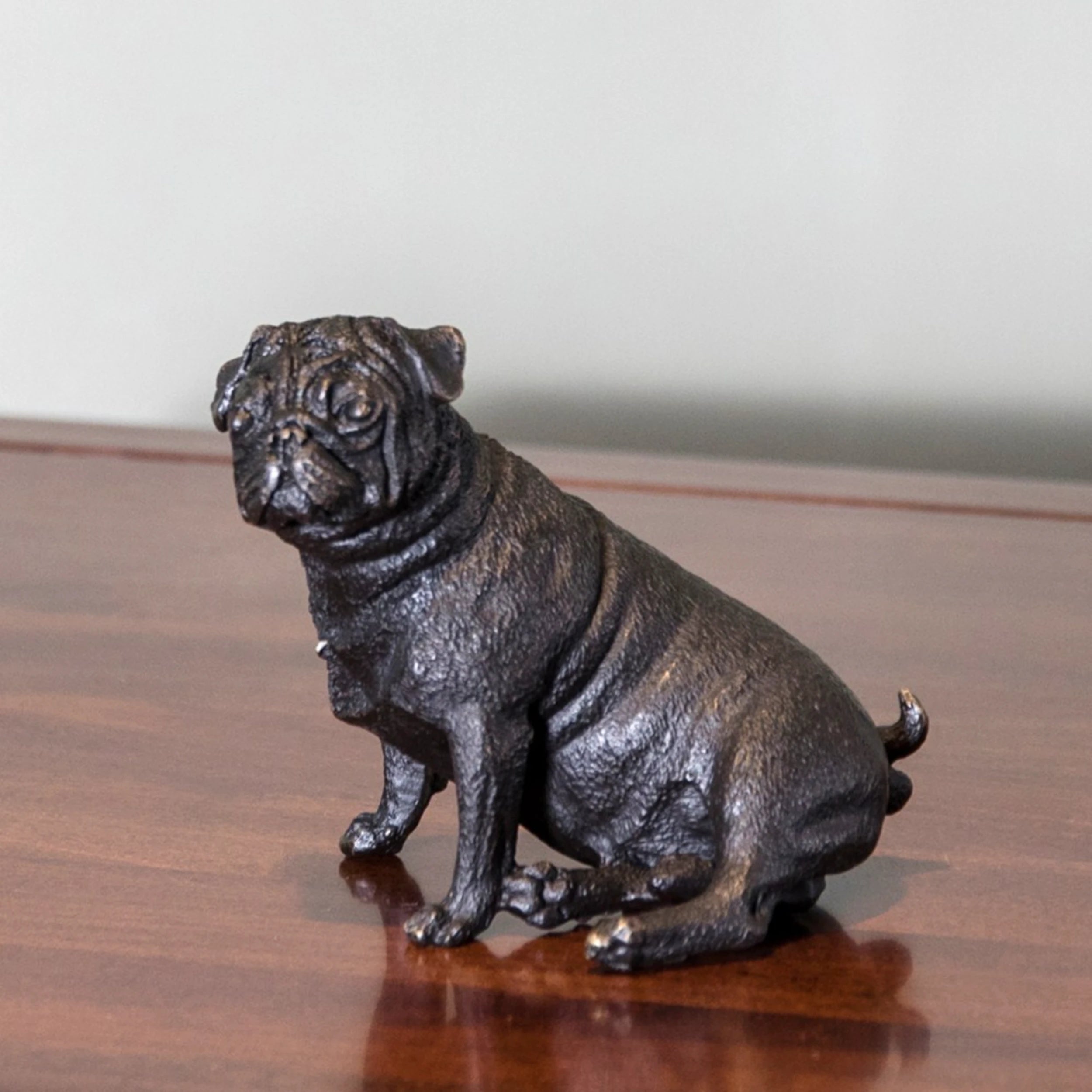Seated Pug Bronze Sculpture opposite angle