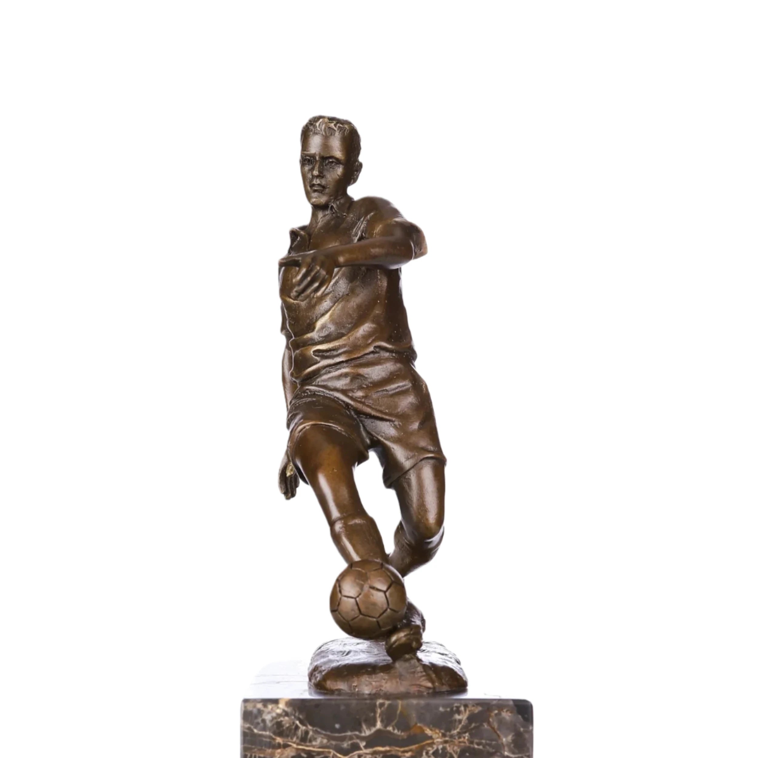 Soccer Player Bronze Sculpture three-quarter view