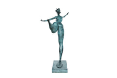 Spring Rear angled view of female dancer bronze sculpture showing flowing hair and extended limbsMaiden bronze sculpture rear view