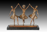 Three Ballerinas Holding Hands bronze sculpture front view