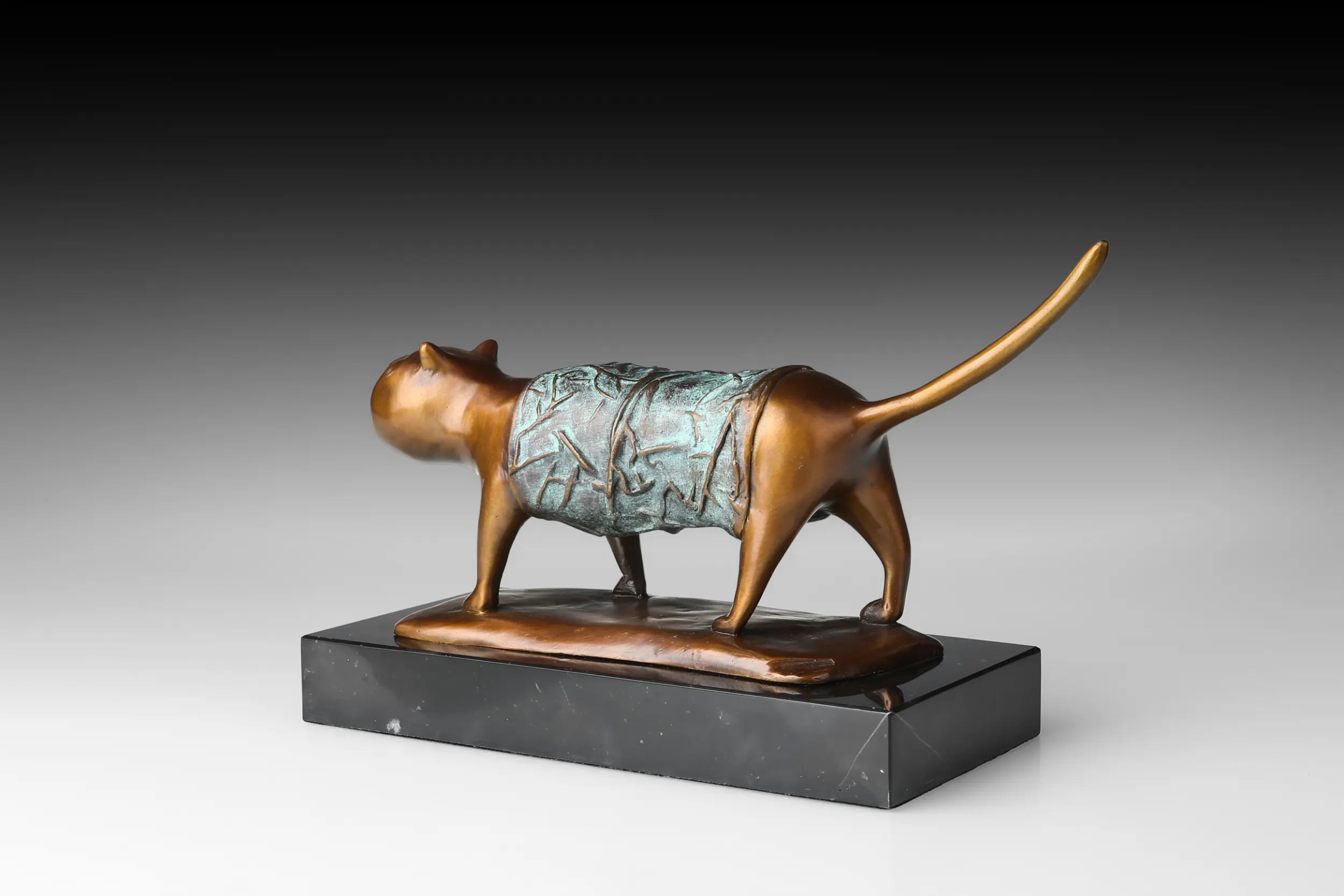 Walking Decorative Cat bronze sculpture alternate angle