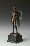Three quarter view of handcrafted Winged David bronze statue
