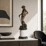 Handcrafted Young David bronze statue standing with sword on marble base