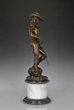 Right side view of Young David bronze statue on marble pedestal
