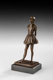 Angled view of bronze student girl statue showing poised posture and pleated skirt